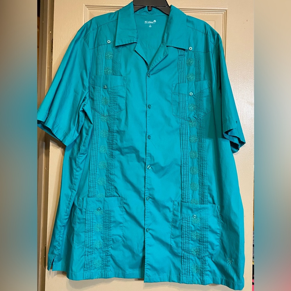 KS Island Men’s XL Tall Teal Short Sleeve Embroidered Shirt